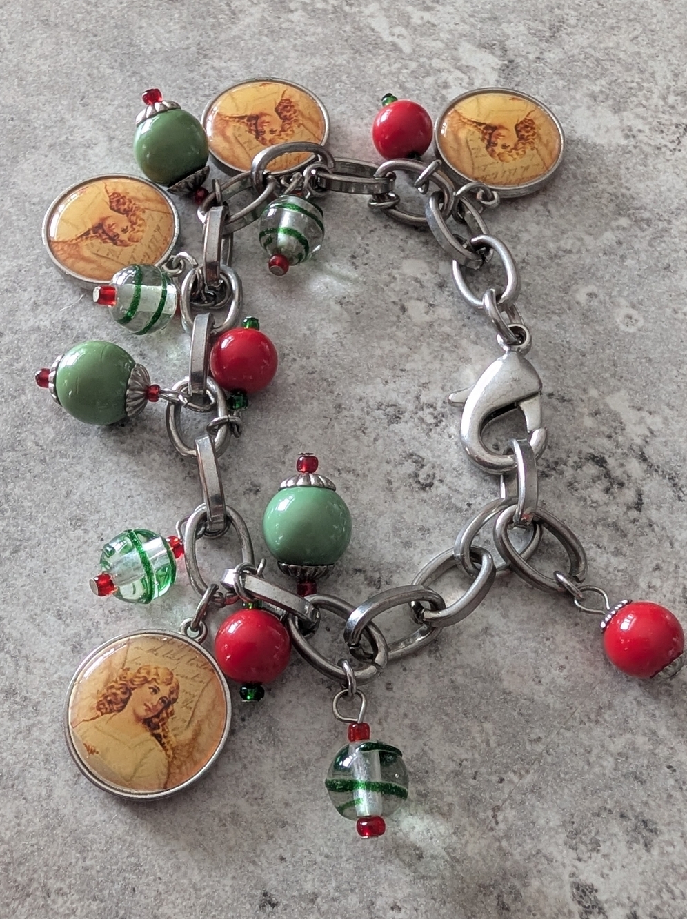 Vintage-Inspired Festive Holiday Silver Tone Bracelet With Angels Charms
